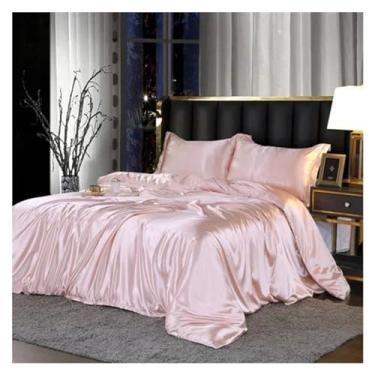 Imagem de Jogo de cama de seda amoreira, conjunto de capa de edredom queen de seda com lençol com elástico, conjunto de cama king size de luxo (C 150 x 200 cm, conjunto de 4 peças)