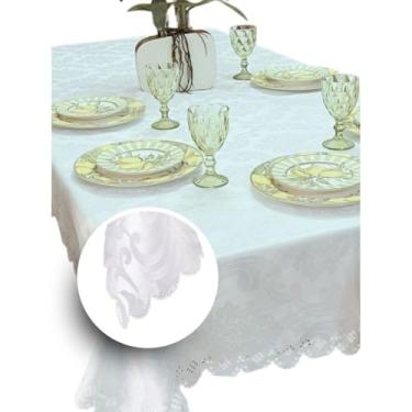 Imagem de Toalhas de mesa decorativas com estampado Jacquard - Disponíveis em modelos para 4/6/8/10/12/14 pessoas, adequadas tanto para uso doméstico como para eventos. (2,00 METROS (6 LUGARES),BRANCO)