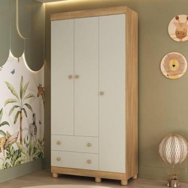 Imagem de Guarda-roupa Infantil 92cm 3 Portas e 2 Gavetas Allegra Multimóveis Mp4442 Madeirado/off White