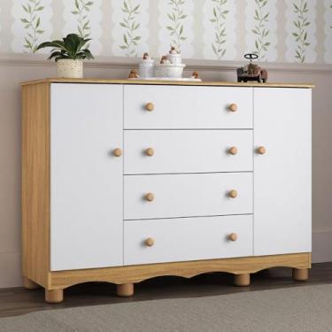 Imagem de Cômoda Infantil 125cm 2 Portas e 4 Gavetas Dengo Multimóveis Mp4440 Madeirado/branco