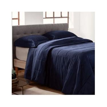 Imagem de Cobre Leito King Satinée Square Azul Marinho 300 Fios - Kacyumara King