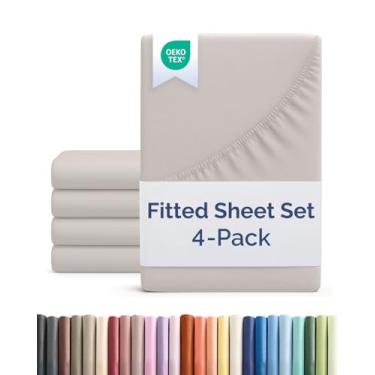 Imagem de Lençol com elástico Cal King Size – Pacote com 4 lençóis de solteiro – serve em colchões de até 40,6 cm de profundidade – extra macio, respirável e refrescante – Qualidade hoteleira, sem desbotamento