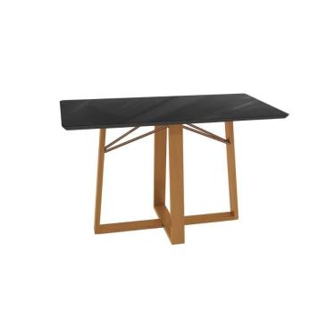 Imagem de Mesa Jantar Elma Premium Madeira Maciça c/ Tampo Madeirado c/ Vidro 160x90cm Carvalho/Preto Fosco Kappesberg