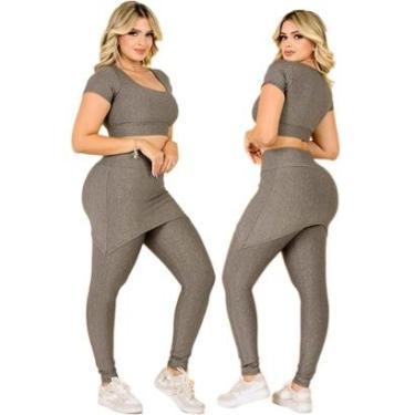 Imagem de Conjunto Calça Saia Legging Modesta Top Cropped Fitness Feminino Academia Treino The Start-Feminino