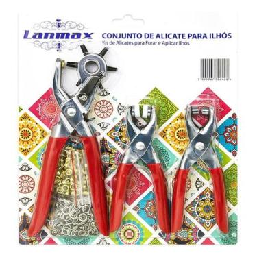 Imagem de Kit 3 Alicates Para Furar E Aplicar Ilhós E Botão Metal - LANMAX