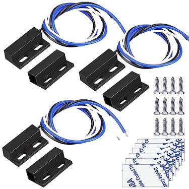 Imagem de Gebildet 3 Conjuntos De Interruptores Magnéticos Pretos Na/Nf Com Fiação Embutida,Sensor De Porta,Contato Oculto Para Janela,Interruptor Reed Para Controle De Acesso,Substituição De Sistema De Alarme