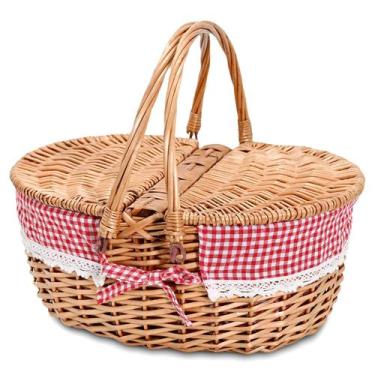 Imagem de A cesta de piquenique de vime tem um interior grande de 15,4 polegadas