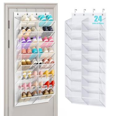 Imagem de MISSLO 24 pares de organizador de sapatos acima da porta de tela respirável para pendurar no armário com bolsos largos e profundos, suporte de sapatos de 8 camadas, serve para todos os tênis, botas e