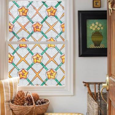 Imagem de OHTMERU Película de privacidade para janela de vitral 3D, controle de calor, bloqueio de UV, película decorativa de janela para banheiro, porta da frente, casa, estame dourado 60 x 99 cm