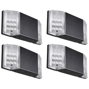 Imagem de TORCHSTAR Iluminação de emergência LED, luzes de emergência comerciais com bateria reserva, certificação UL, duas cabeças quadradas, AC 120/277V, luminárias de saída com fio para negócios, preto