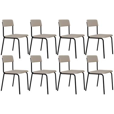 Imagem de Kit 08 Cadeiras Estofada Para Sala de Jantar Sense Preto C01 Linho Palha - Lyam Decor