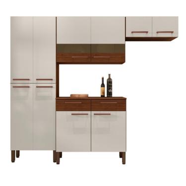 Imagem de Cozinha Completa Compacta 10 Portas Nala Kits Paraná Nogueira Off White Ripado
