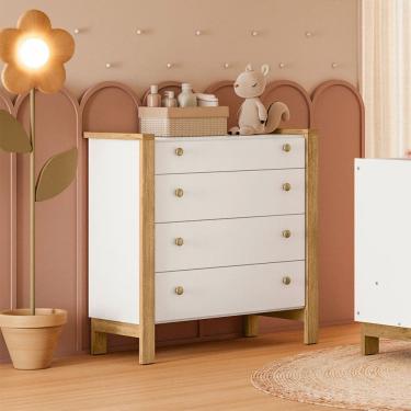Imagem de Cômoda de Bebê Flora 4 Gavetas Branco Acetinado - Qmovi