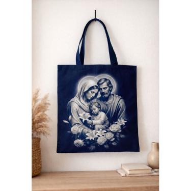 Imagem de Ecobag Sacola da Sagrada Família de Tecido Fundo Azul