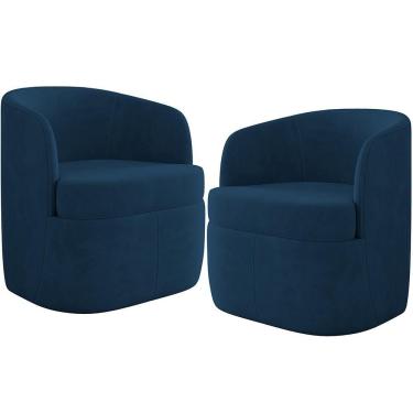 Imagem de Kit 02 Poltronas Decorativa Giratória Para Sala De Estar Siena K01 Veludo Azul Marinho - Lyam Decor