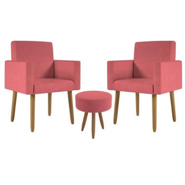 Imagem de Kit 2 Poltronas Decorativa Consultorio Nina Com Puff Balaqui Cor:rosa Rosa