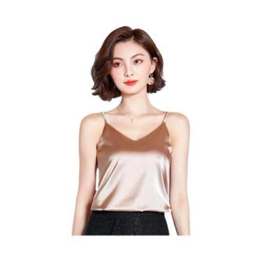 Imagem de Camisetas De Verão Femininas Em Seda Satinada Sem Mangas Com Alças Fin