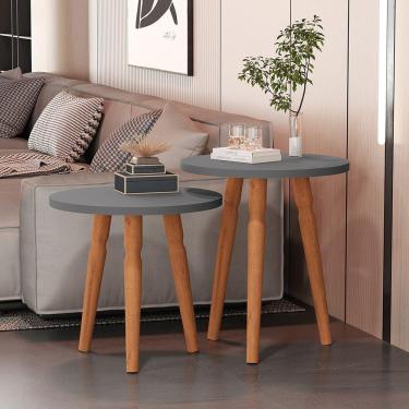 Imagem de Conjunto Kit Mesa De Cabeceira Redonda Canto Apoio Cama Quarto Atalanta Cinza