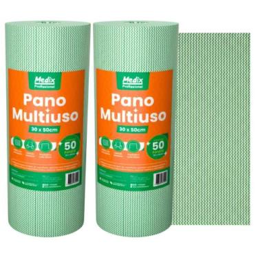 Imagem de Kit 2 Panos Multiuso Descartável Com 50un 30x50 Em Rolo De Limpeza Med