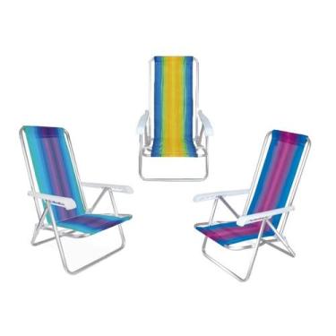 Imagem de Kit 03 Cadeiras Reclinável de Aluminio Praia Piscina Camping MOR, Sort