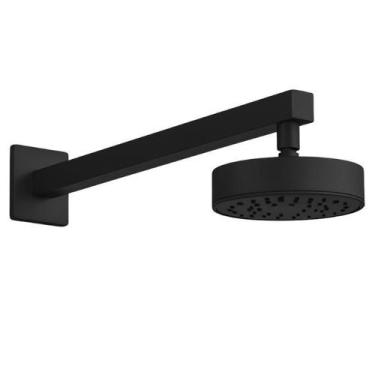 Imagem de Ducha Chuveiro Autolimpante Redondo de Parede Longo Preto Inox 201 - B