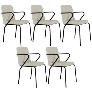 Imagem de Kit 05 Cadeiras Estofada Para Sala De Jantar Com Braço Loft Preto C01 