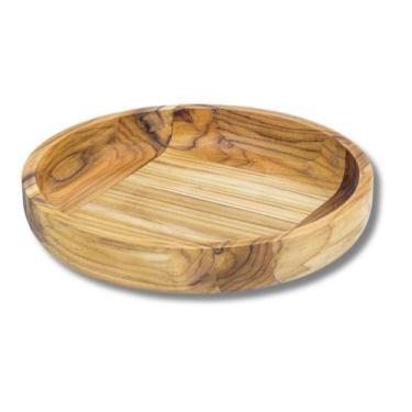 Imagem de Gamela Bandeja Redonda De Madeira Teca 31cm Servir Petiscos Preparo Co