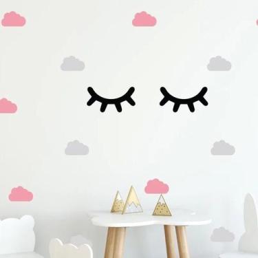 Imagem de Adesivos Parede Cílios + 20 Nuvens Rosa Claro e Cinza Claro - Imprimax