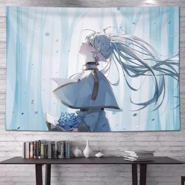 Imagem de Tapeçaria para pendurar na parede Anime Girl Soft Blue Floral 100x150c