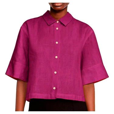 Imagem de Camisa Feminina Dudalina Cropped Linho Linen Rosa - 684100-Feminino