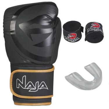 Imagem de Luva Boxe Naja Black Line Kit + Bandagem + Protet-Unissex