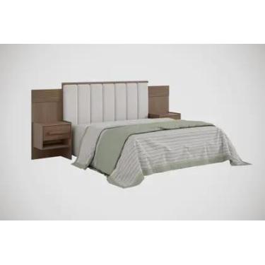 Imagem de Cabeceira para Cama 1.60 Queen Size Ripada Irís Estofada com 2 Mesas d