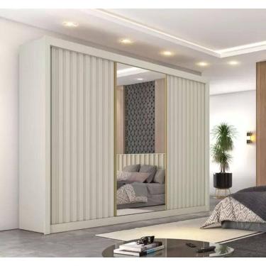 Imagem de Guarda Roupa Casal Ripado Com Espelho 3 Portas 6 Gavetas - Athenas-off White - Móveis Europa
