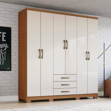 Imagem de Guarda Roupa Solteiro 6 Portas 3 Gavetas Caju Cinamomo/Off White