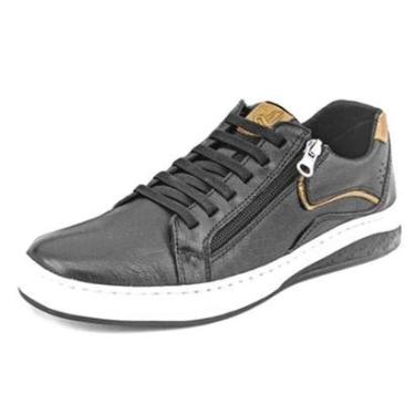 Imagem de Sapatênis Masculino Pierrô anatômico calce fácil couro legítimo cor preto-Masculino