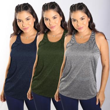 Imagem de Kit de 3 Regatas Femininas Dry Blusas Treino Academia-Feminino