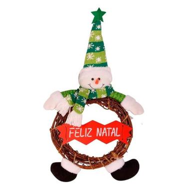 Imagem de Guirlanda Boneco De Neve Madeira 40cm Decorativo Placa Feliz Natal