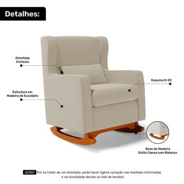 Imagem de Poltrona De Amamentação E Descanso Zoe Com Base Balanço E Puff Sintético Bege - Desk Design