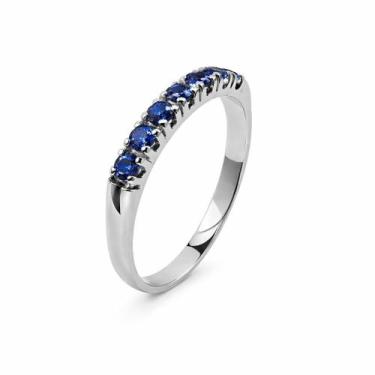 Imagem de Anel em Ouro Branco 18k Meia Aliança com Safira - Joia Elegante - Just