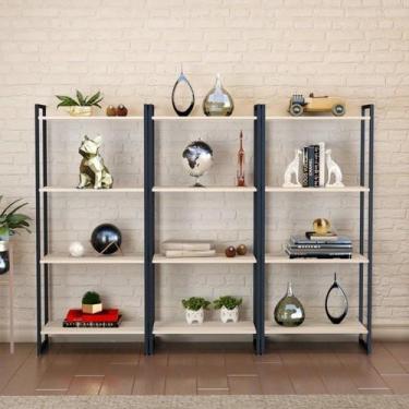 Imagem de Kit 3 Estantes para Livros Industrial Aço 4 Prateleiras 146cmx180cm Ac