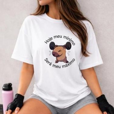 Imagem de Camiseta Oversized Feminina Capivara Fitness Estilosa Confortável Academia 100 Algodão-Feminino