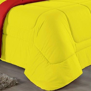 Imagem de Kit Edredom Dupla Face + Jogo De Lençol Casal Nobre 6 Peças Malha 100% Algodão - Amarelo / Vermelho