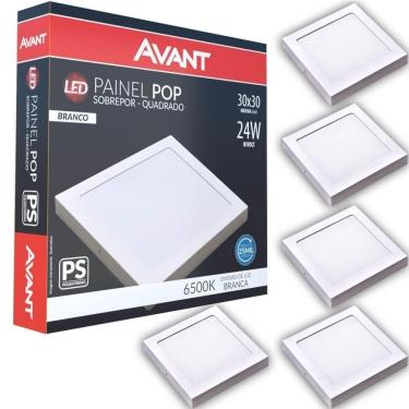 Imagem de Kit 5 Plafon Painel Led Avant Pop 24w Branco 6500k 1680 Lúmens Quadrado De Sobrepor 30x30cm Bivolt