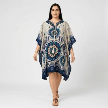 Imagem de Bata Kaftan Feminina Indiana Curta Tradicional com Amarração na Cintur
