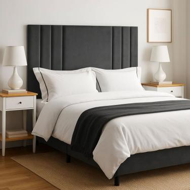 Imagem de Cabeceira Estofada Grecia Queen 160 Cm Corino Cinza Black House Decor