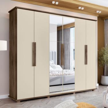 Imagem de Guarda Roupa Canadá Ii 6 Portas 4 Gavetas Com Espelho E Nichos Para Quarto Casal Home - Freijó/off