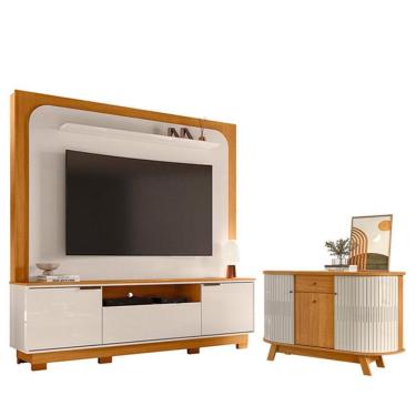 Imagem de Estante Home Theater Nilo Com Pés Com Aparador Para Sala Buffet Monza Cinamomo Off Whit...
