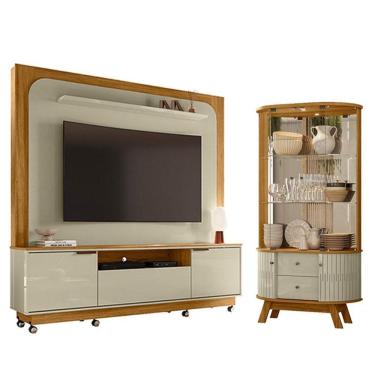 Imagem de Estante Home Theater Nilo Com Rodízios Com Cristaleira Moss Cumaru Opala - Madetec