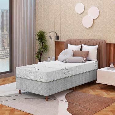 Imagem de Cama Box com Colchão Solteiro Viena Bartira Loreto Umaflex Viscoelástico Espuma D33 Branco Kit Bartira Móveis