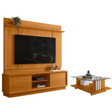 Imagem de Estante Home Theater Siena Sem Pés Cinamomo Com Mesa De Centro Frizz Cinamomo Off White...